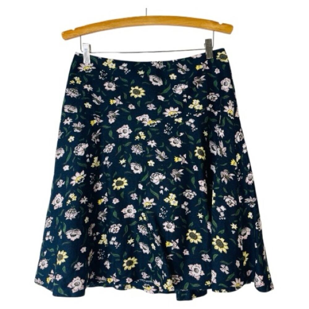 NWT Ann Taylor blue pink green floral linen cottagecore preppy boho skirt 6